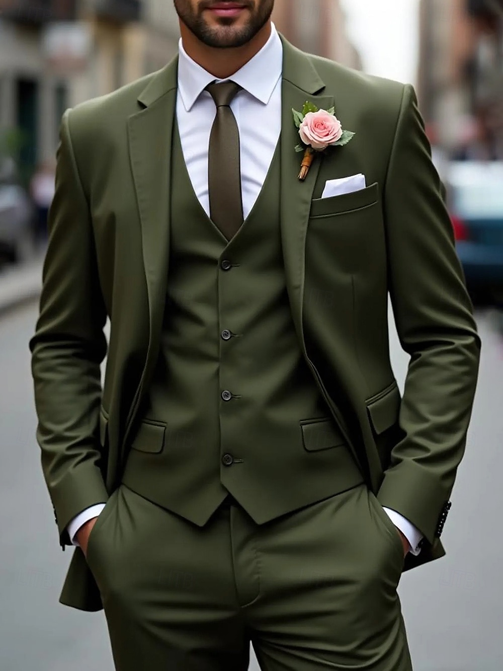 Pour des hommes Affaires Mariage d'automne Costumes Revers Cranté Vert Véronèse Mode Formel Couleur Unie Coupe Standard 3 pièces Simple Boutonnage Deux Boutons de 2025 ? $135.99 –P1