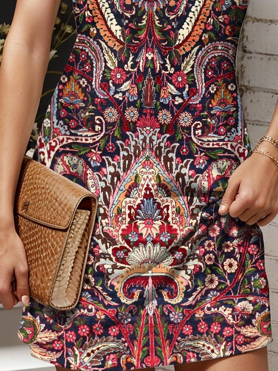 Dámské Mini šaty Áčkové šaty Letní šaty Šaty na rameno prázdniny Na běžné nošení Běžný Grafika Retro Boho Paisley Damašek Bez rukávů Do U Rubínově červená Vodní modrá Fialová Trávová zelená Léto Jaro 2025 - $21.99 –P3