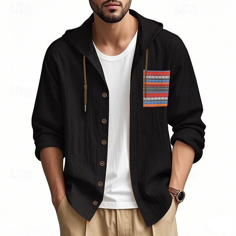 Herren Knopfhemd Einfach Urlaub Straße Schwarz Weiß Khaki Grau Langarm Mit Kapuze Frühling & Herbst Bekleidung Button-Down 2025 - $26.99 –P8