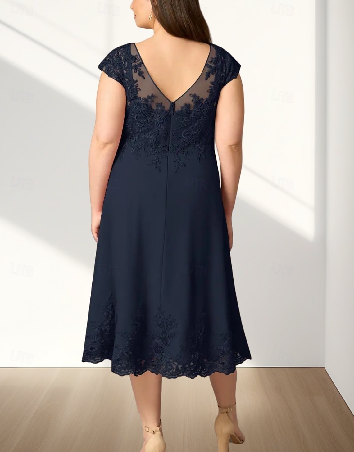 A-Line Anyádnak a Menyasszonyi Ruha Esküvői Vendég Elegáns Kerek Nyak Tea Hosszú Chiffon Rövid Ujjú Appliquék Midi Ruha 2025 2025 - $169.99 –P2