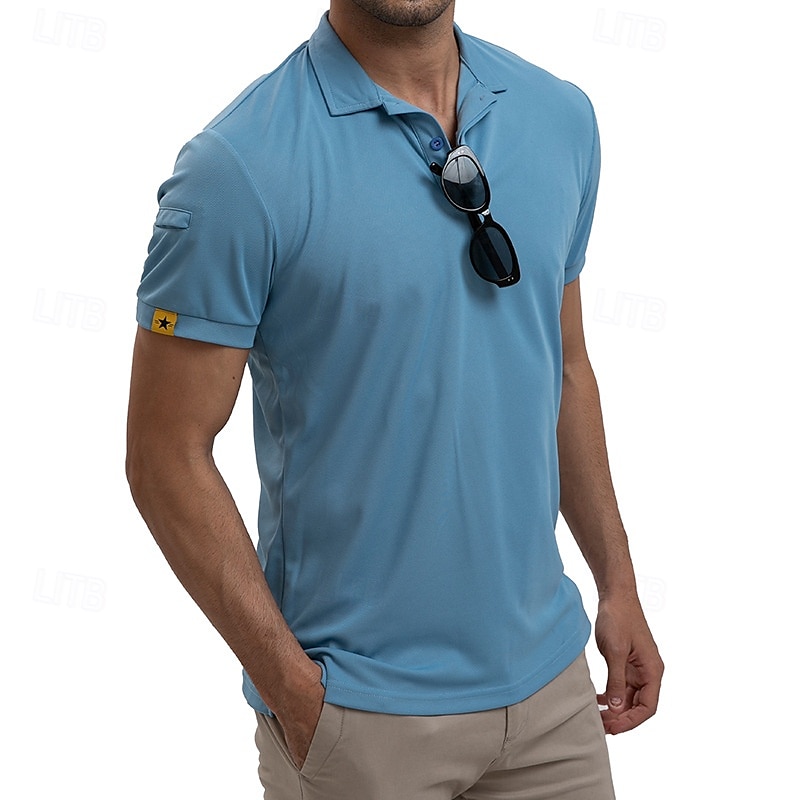 Men's Golf Shirt Golf Polos Shirts Work Casual Lapel Short Sleeve Basic Modern Plain Patchwork Buttons Summer Regular Fit Blue Sky Blue Army Green Golf Shirt 2025 - $23.99 –P9