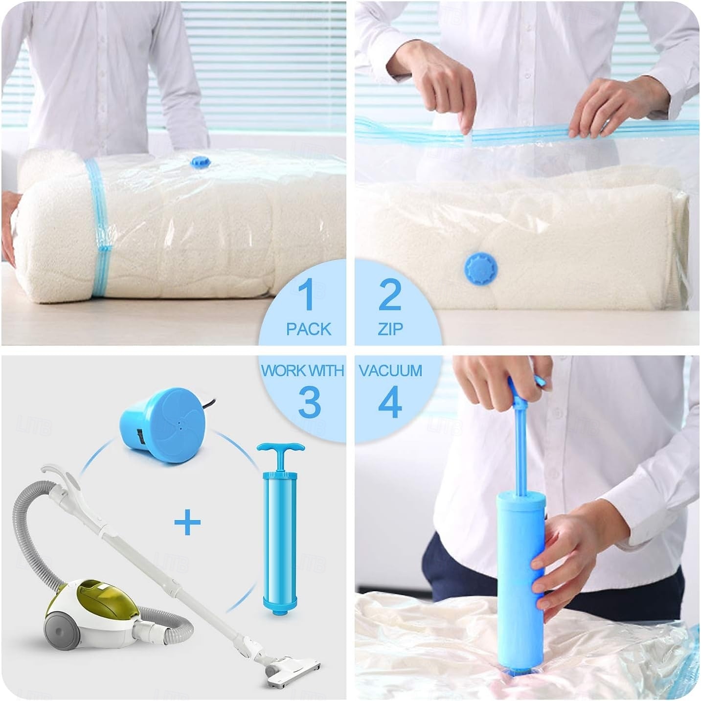 Bolsas de vacío reutilizables para ropa, edredones, ropa de cama, colchas y abrigos, con cierre de cremallera, para viaje, 10 unidades 2025 - $21.99 –P7