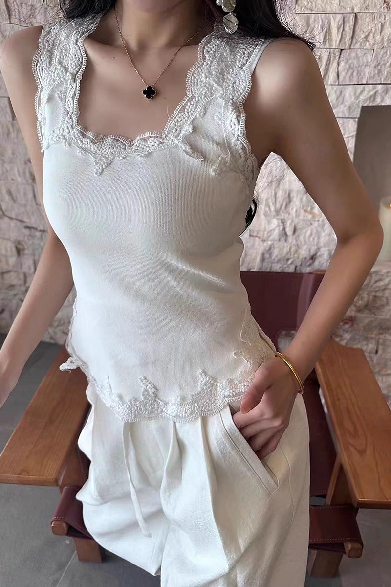 Damen Bluse Spitzentops Einfach Basic Modern Ärmellos Quadrathals Normale Oberteile Täglich Ferien Ausgehen Spitze Schwarz Weiß Sommer 2025 - $21.99 –P1
