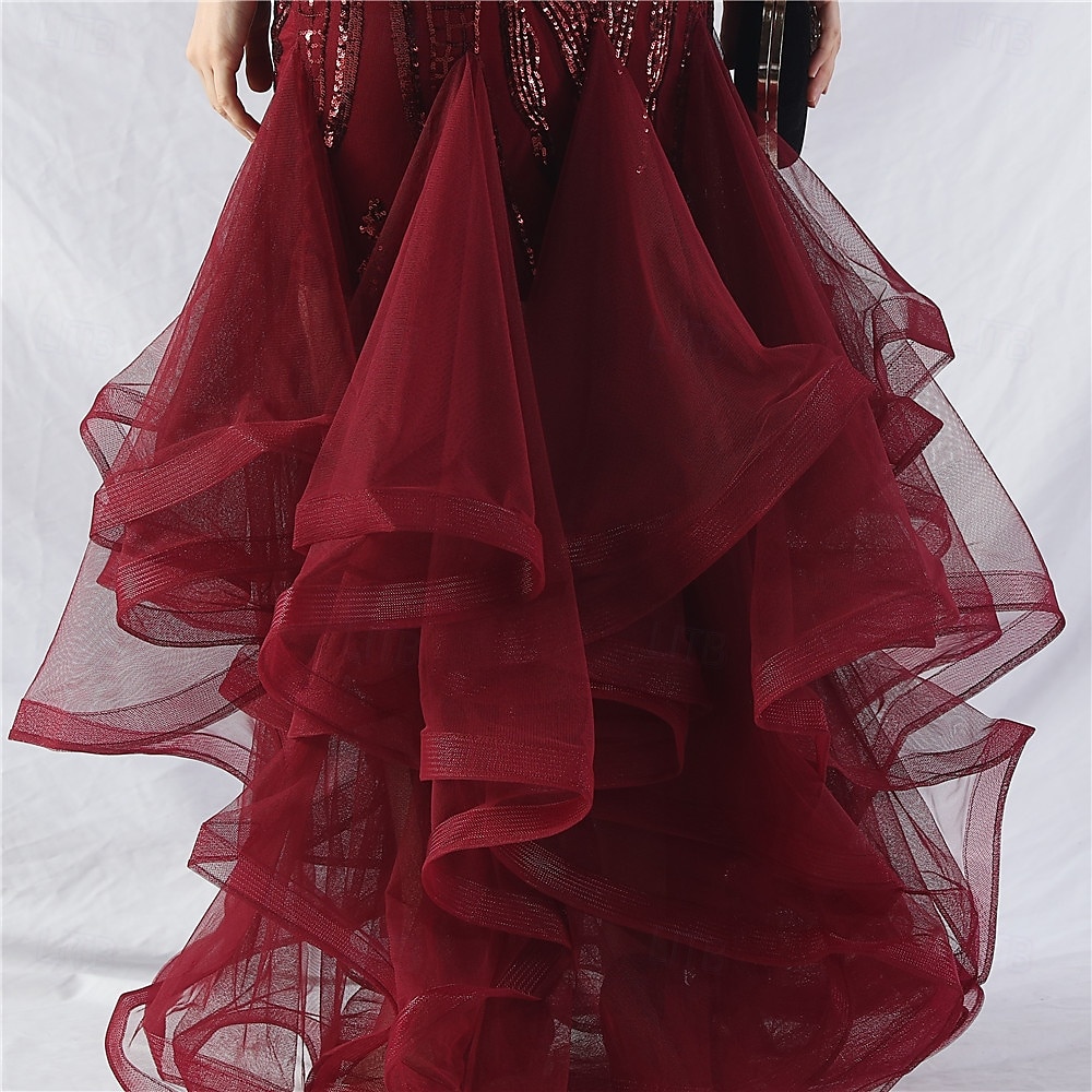 Abiti Quinceanera Mermaidi  Trumpet in Paillettes Elegante Abito Formale Semi Formale Matrimonio Lunghezza P_avimento Senza Maniche Scollo a V Tulle Volant con Piume del 2025 a $139.99 –P8