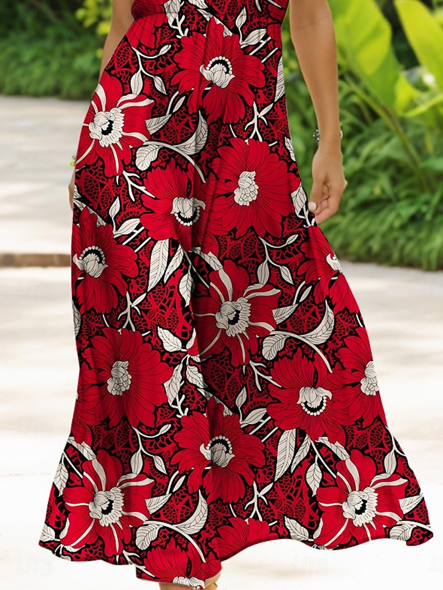 Damen Midikleid Sommerkleid A Linie Kleid Schulterfreies Kleid Urlaub Lässig Formpassend Blumen Grafik Ärmellos U-Ausschnitt Rundausschnitt Gelb Rote Blau Purpur Sommer 2025 - $35.99 –P3