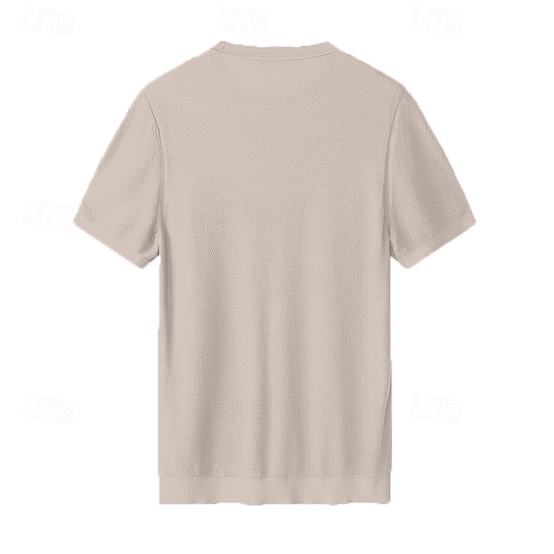 męska jedwabna bawełniana mieszanka lyocellu t-shirt krótki rękaw okrągły dekolt lato gładki żakard elegancki klasyczny okrągły dekolt minimalistyczny wakacje dom bawełna czarny niebieski granatowy top koszulka męska 2025 - $46.99 –P14