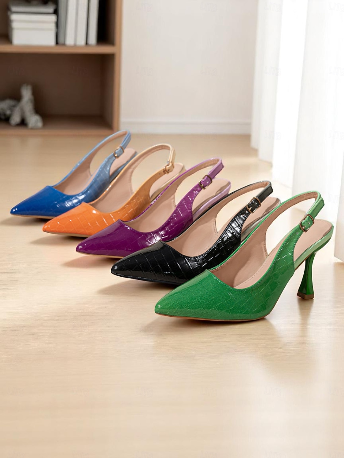 női lakkbőr slingback sarkú cipő - hegyes orrú krok textúra gradiens színű tűsarkú üzleti találkozókra 2025 - $32.99 –P1