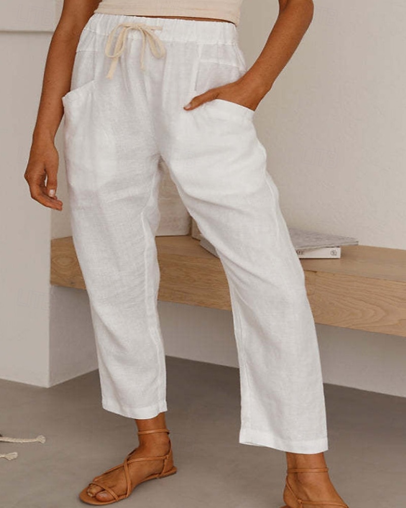 Per donna Pantaloni in cotone e lino Pantaloni Eleganti Moda Streetwear Lunghezza intera Naturale Semplice Tasca Design con Coulisse Elastica All'aperto Confortevole Vacanza Uscire Ruggine Blu cielo del 2025 a $22.99 –P3
