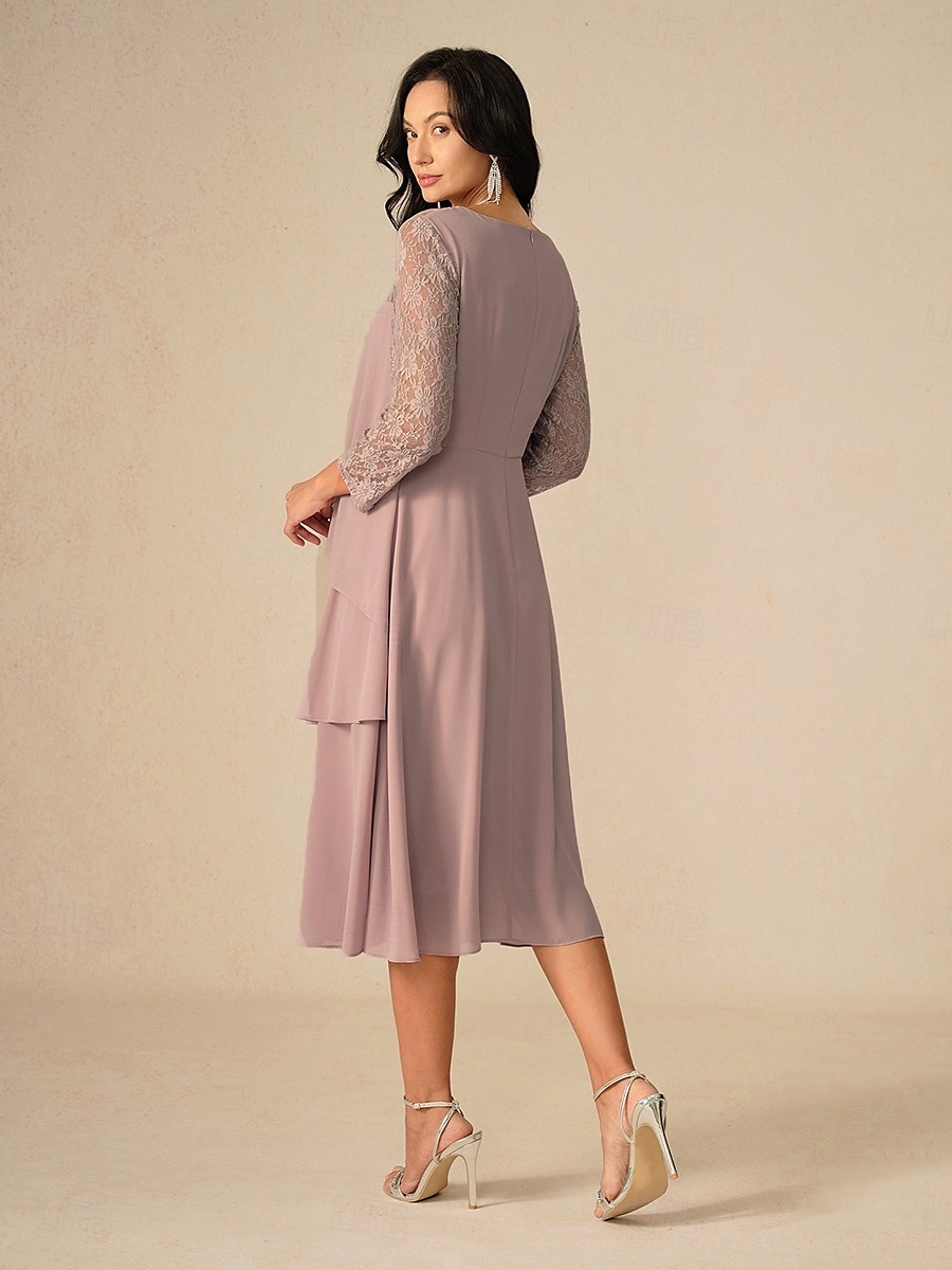 Dámské Midi šaty Krajkové šaty Šaty na párty Koktejlky Šaty pro svatební hosty Elegantní Večírek Dovolená Svatební host Koktejlový večírek Běžný Pevná barva 3/4 délka rukávu Tričkový Prašná růže Jaro 2025 - $23.59 –P1