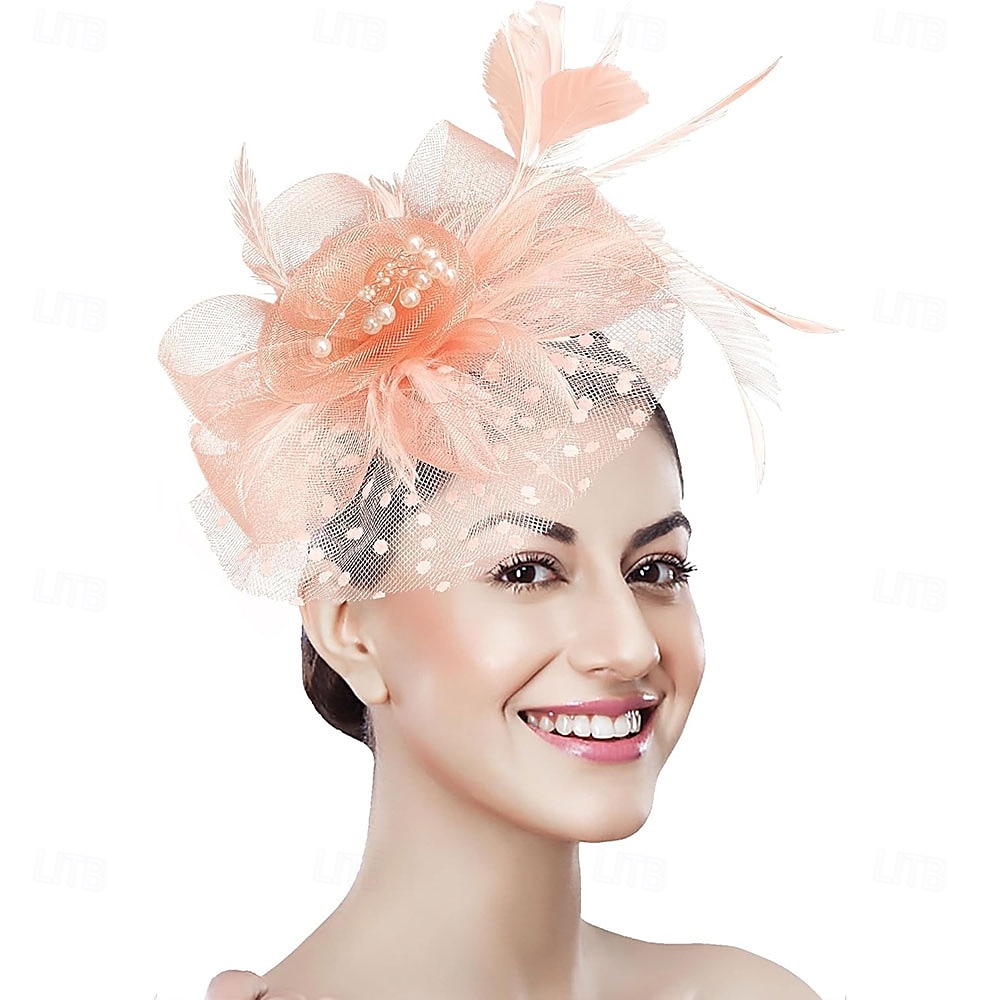 غطاء للرأس ريشة صاف قبعة فيدورا زفاف حفلة ليلية حفلة شاي سباق خيول كوكتيل عتيق لطيف مع ريش خوذة أغطية الرأس 2025 - $48.99 –P12