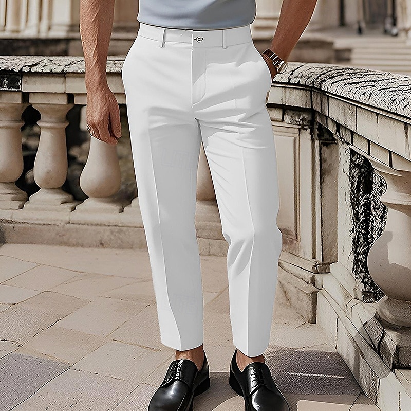 Men's Cotton Pants Chinos Slacks Buttons Pocket Plain Comfort Formal Party Work Fashion Classic Style Black White Micro-elastic 2025 - $28.99 –P4