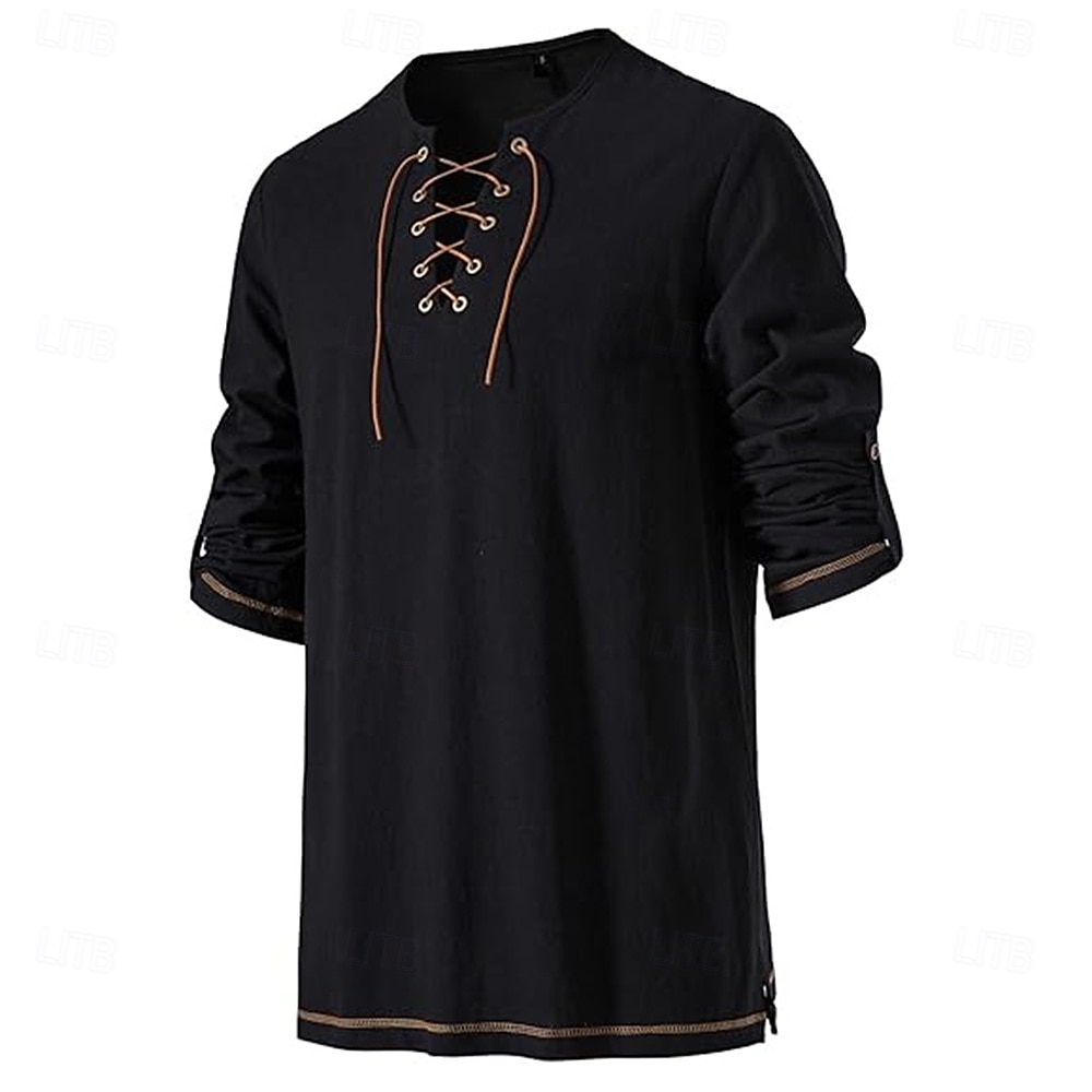 Middeleeuws Renaissance 17e eeuw Gemiddelde Lengte Blouse / overhemd Cosplay kostuum Ridder Viking Keltische ridder Trekkoord Effen Kleur Kostuum Voor heren Piraat Halloween Maskerade Casual 2025 - $28.99 –P14
