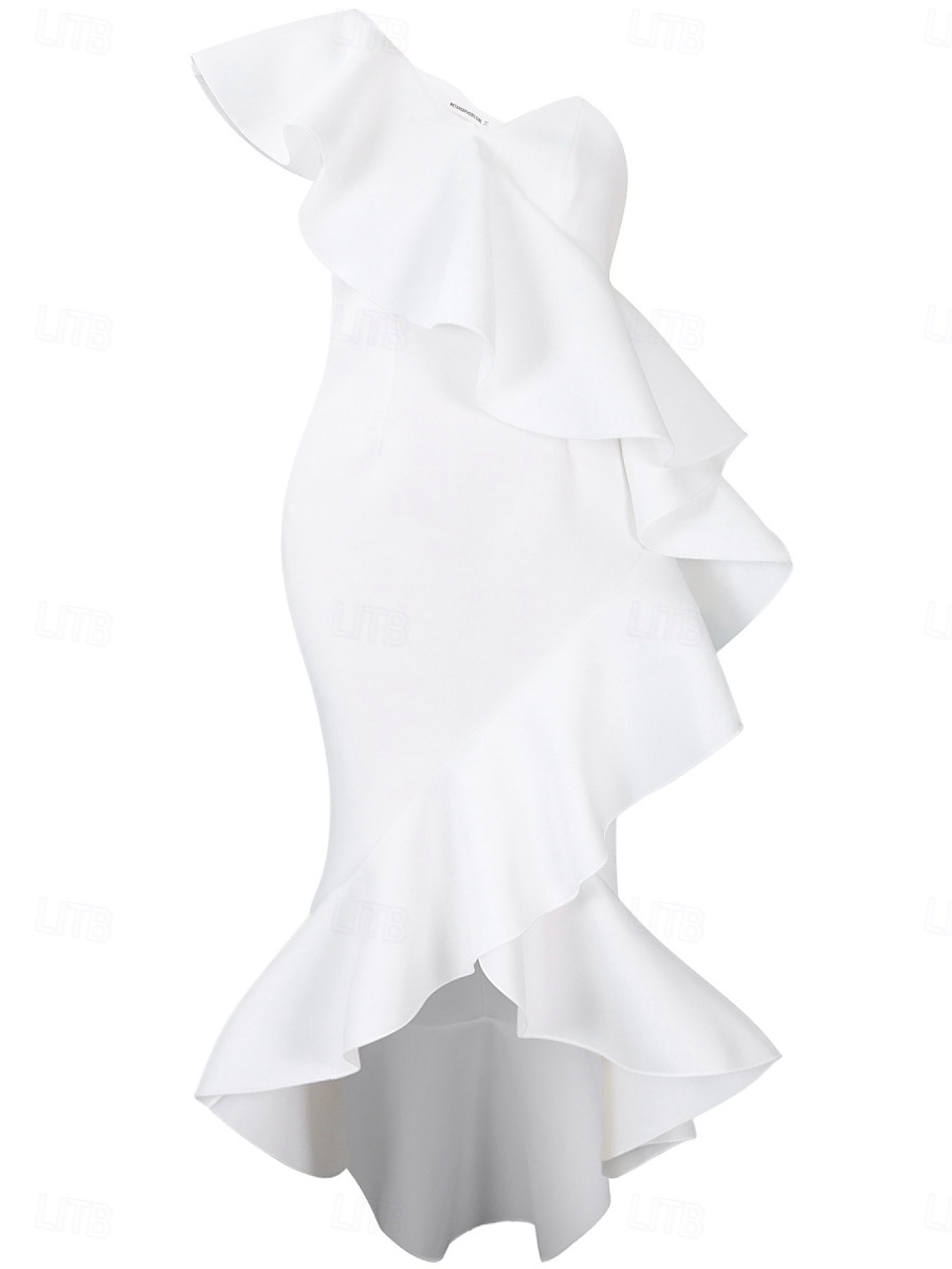 Pentru femei Rochii Midi Rochie teacă Rochie cu Volane Rochie cu umeri Petrecere cocktail Rochii Semi Formale Petrecere Fit regulat Simplu Fără manșon umăr rece Alb Mov Vară 2025 - $46.99 –P2