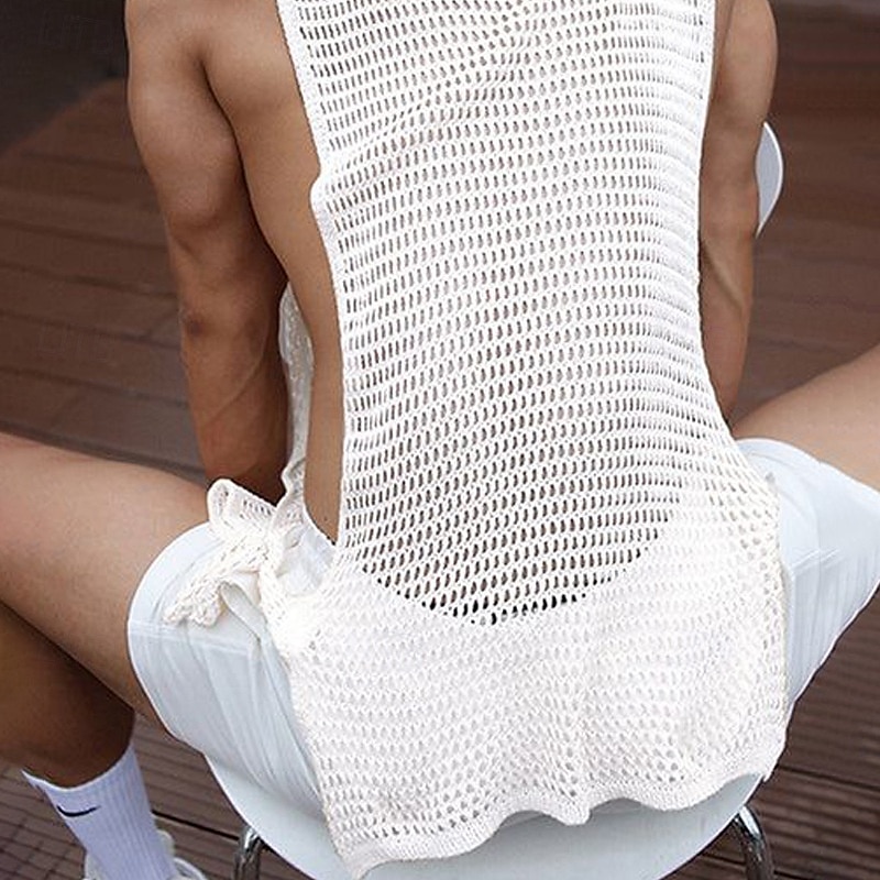 Voor heren Singlet Vest Top Onderhemd Mouwloos shirt Mouwloos V-hals Zomer Effen Modieus Ontwerper Gat Vakantie Straat Uitgaan Wit Top T-shirt voor mannen 2026 - $23.99 –P3