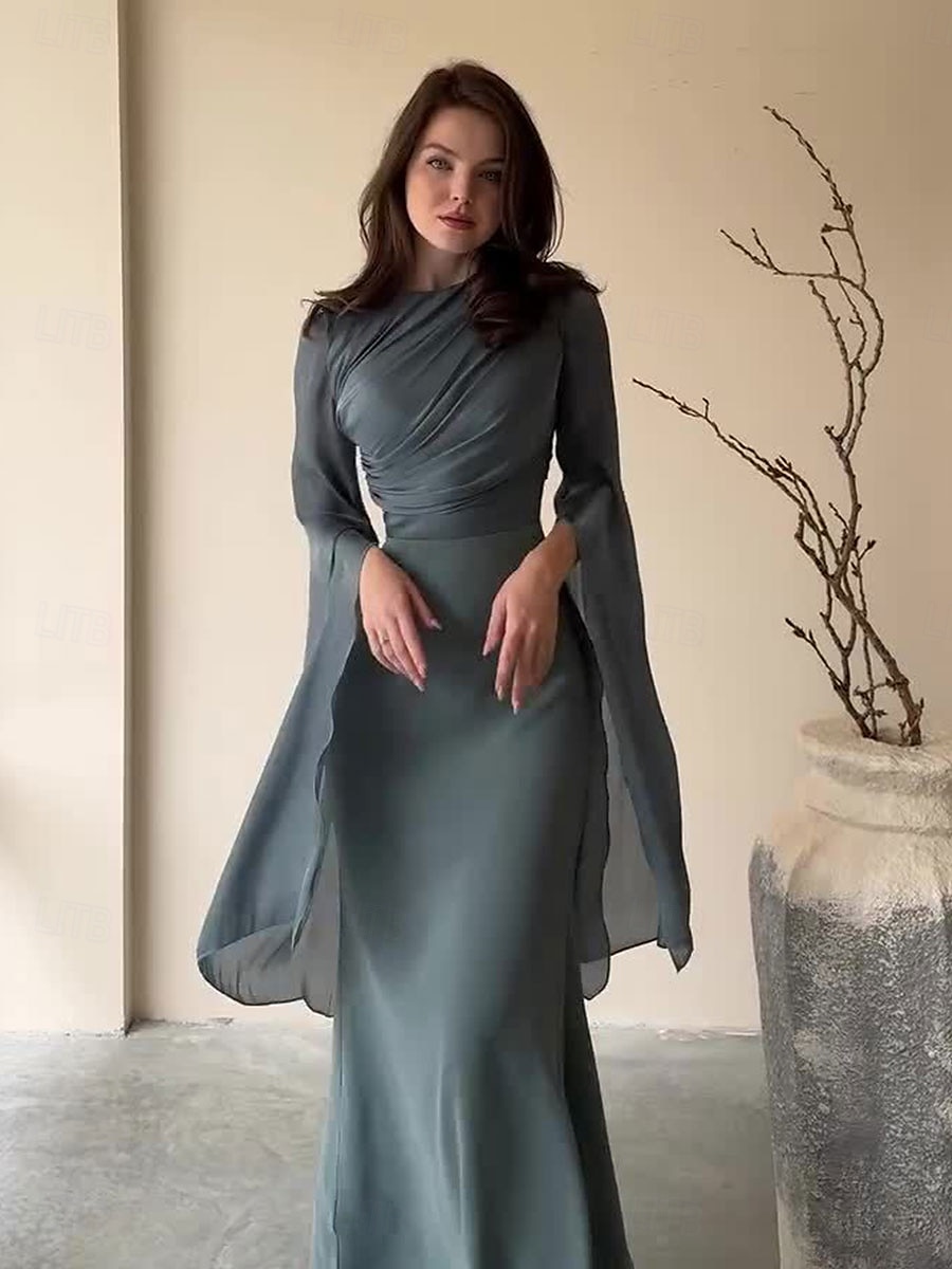 Sellő Trumpet Quinceanera Ruhák Elegáns Ruha Formális Esküvő Padló Hosszú Ujjú Crew Nyak Bársonyos Ráncokkal 2025 - $79.99 –P17