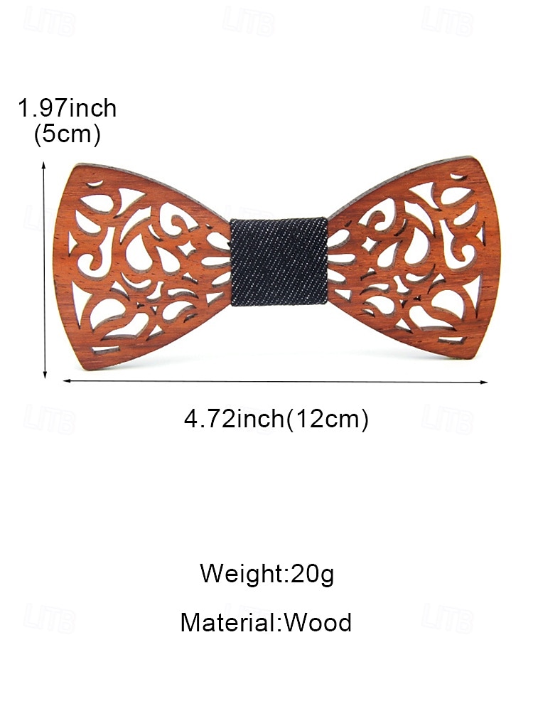 Men's Wooden Laser-Cut Bow Tie with Black Denim Accent – Stylish and Unique Fashion Accessory for Weddings, Parties and Formal Occasions 2025 - $9.99 –P7