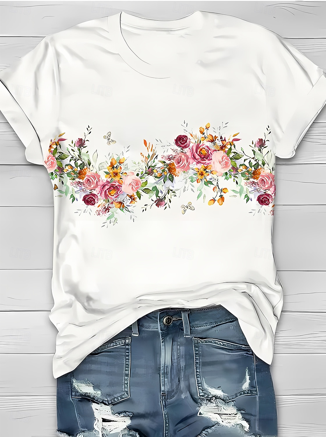 Dame T skjorte Blomstret Grafisk Planter Stilfull Moderne Fritid Kortermet Crew-hals Rund hals Vanlige topper Daglig Ut på byen Helg Trykt mønster Hvit Sommer Vår 2025 - $19.99 –P1