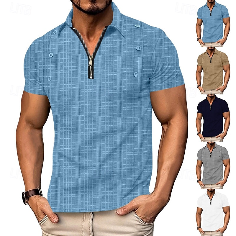 Pánské Polo na čtvrt zip Golfová košile Denní Dovolená Čtvrtletní zip Krátký rukáv Módní Základní Bez vzoru Žakár Léto Běžný Černá Bílá Námořnická modř Nebeská modř Khaki Šedá Polo na čtvrt zip 2025 - $18.99 –P1