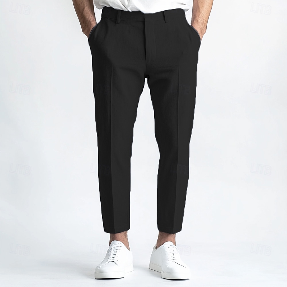 heren linnen broek nette broek zomerbroek recht pijp effen ademend casual dagelijks standaard pasvorm zwart wit blauw 2025 - $39.99 –P6