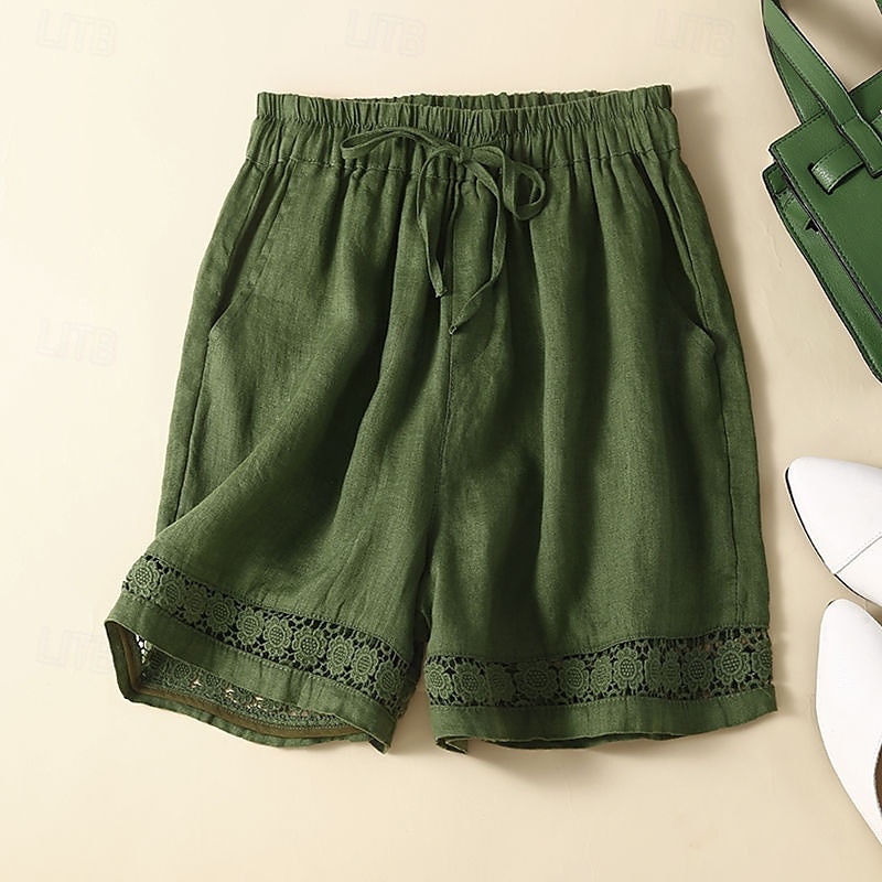 Femmes Short en coton et lin Shorts Slacks Occasionnel Court Naturel Uni Avec Poches Conception à cordon élastique Confortable Extérieur Sortir Noir Gingembre Vert Amande Été Coupe régulière de 2025 ? $14.99 –P12
