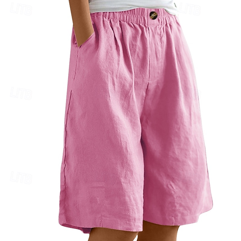 Dame Shorts Bukser Fritid Knelengde Naturlig عادي Lomme Elastisk midje comfy Utendørs Dagligdagstøy Ut på byen Påfugl Blå Aprikos Lysebrun Lys Himmelblå Sommer Normal 2025 - $16.99 –P11