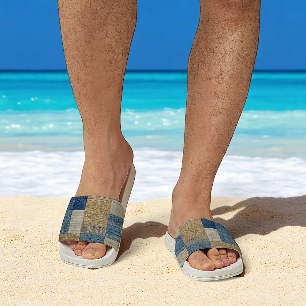 Slide-Sandalen im Patchwork-Design für Herren – lässiger und stylischer Stil für Männer im Strandurlaub, zum Entspannen am Pool und für den Sommeralltag 2025 - $19.99 –P1