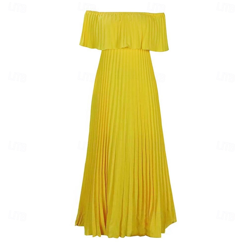 Robe A-Line robes de quinceanera élégante robe mariage invitée de mariage longueur sol manches courtes épaules dénudées polyester sans dos avec plis de 2025 ? $89.99 –P5
