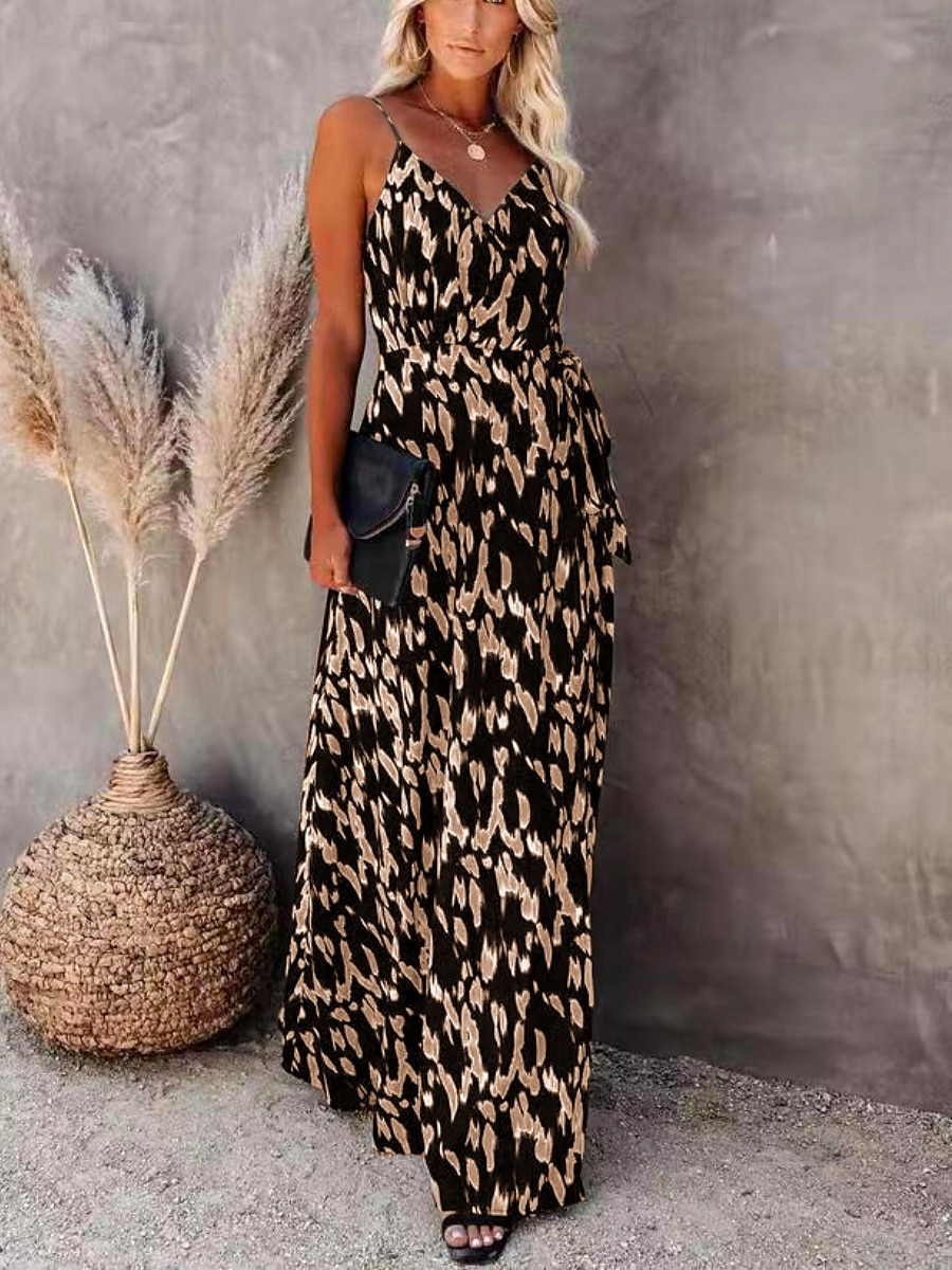 Damen Maxikleid A Linie Kleid Unterkleid Urlaub Lässig Boho Outdoor Ausgehen Strand Standard Passform Grafik Geometrisch Ärmellos Spaghettiträger Weiß Leicht Braun Blau Grau Sommer 2025 - $29.99 –P15
