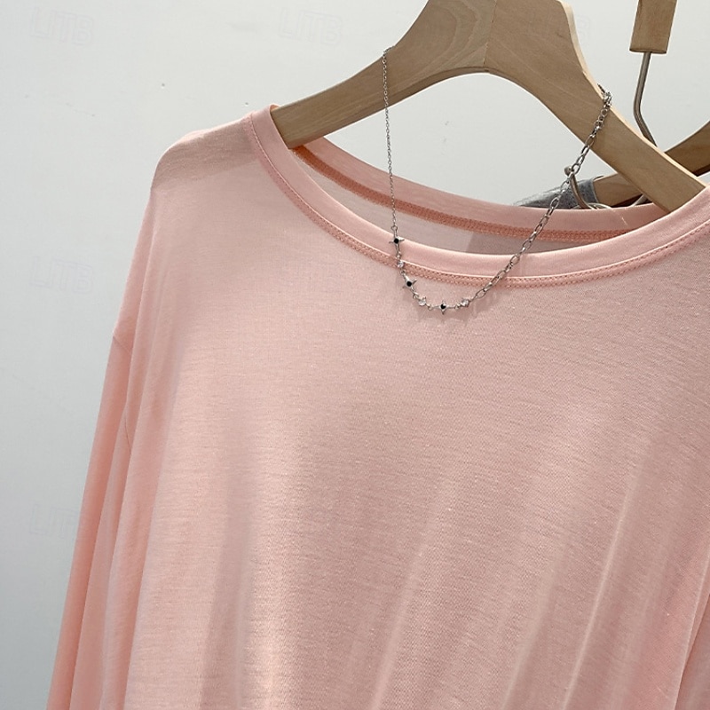 Women's T Shirt Plain Modern Casual Long Sleeve Crew Neck Regular Tops Daily Going out Black White Pink Blue Gray Summer 2025 - $16.49 –P8