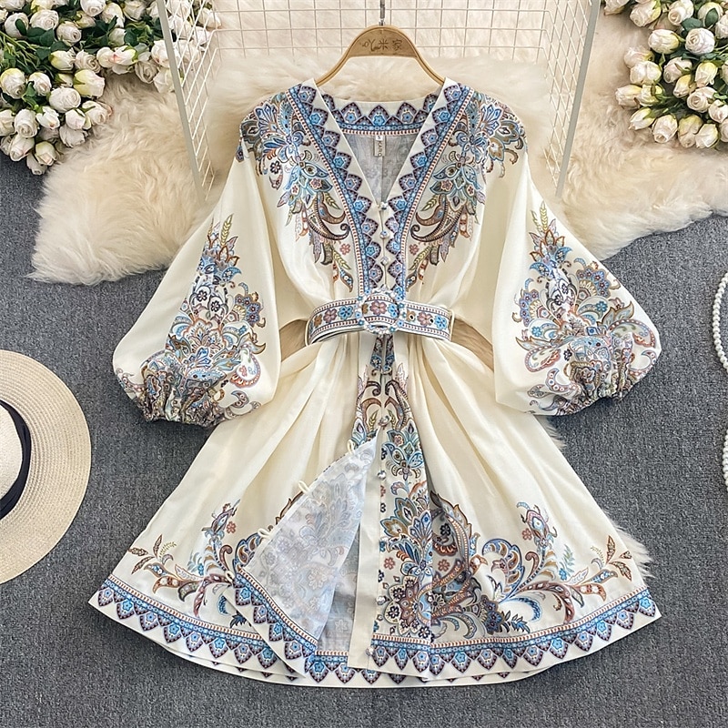 Pentru femei Rochie Mini Rochie casual Rochie de vară Rochie Boho Modă Modern În aer liber Concediu Dată Fit regulat Floare Manșon Lung În V Galben Roz Îmbujorat Albastru piscină Vară Primăvară 2025 - $28.99 –P3