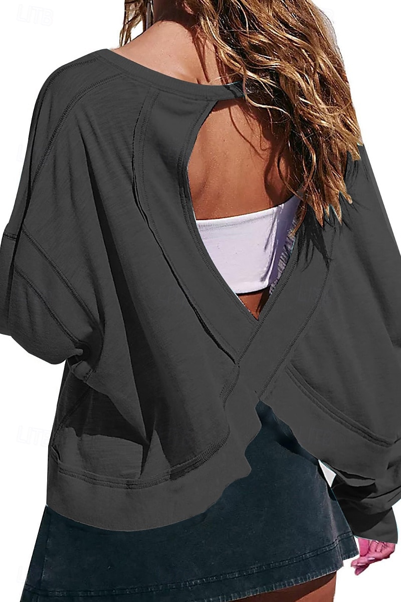 Damen Bluse Oberteil mit Ösen Einfach Modern Lässig Langarm Rundhalsausschnitt Normale Oberteile Täglich Ferien Ausgehen Ausschnitt Weiß Dunkelgray Aprikose Sommer 2025 - $28.99 –P1