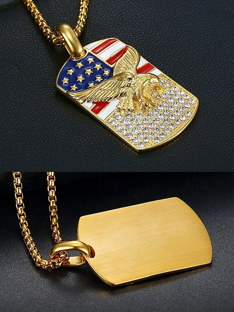 Herren-Halskette mit Adleranhänger und amerikanischer Flagge – patriotischer Schmuck aus goldenem Edelstahl mit Strasssteinen für den Unabhängigkeitstag, Veteranen und die Anerkennung des Militärs 2025 - $14.99 –P6