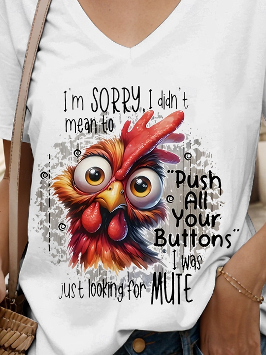 Femmes Chemisier Graphique Coq Lettre ancien Élégant Classique Manche Courte Col en V Hauts Réguliers Quotidien Sortir Tenue de plage Imprimé Noir Blanche Été Printemps de 2025 ? $27.99 –P3