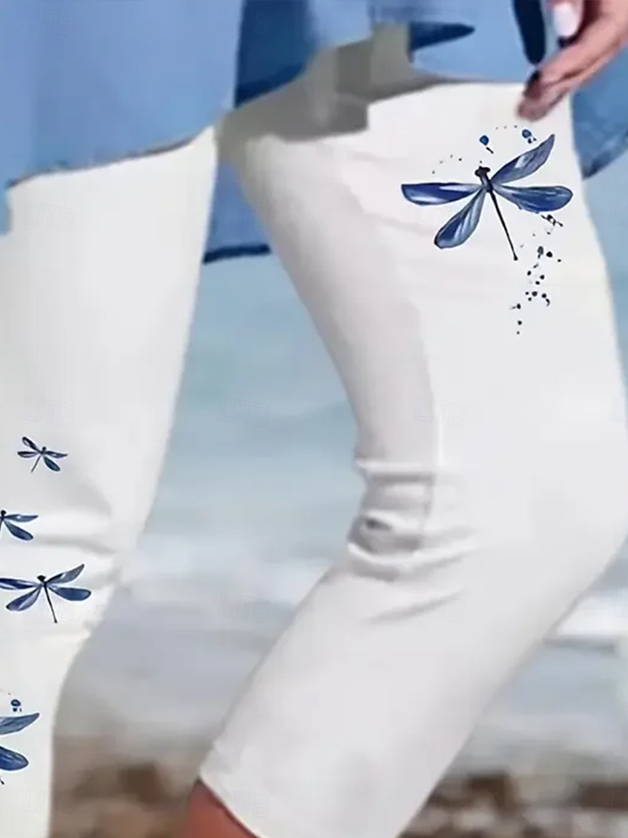 Women's Leggings Capri Pants High Elasticity Vacation Vintage Fashion Calf-Length Mid Waist Animal Ocean Printing Thermal Warm Breathable Soft Stretchy Vacation Casual Daily White Summer Spring 2025 - $18.99 –P3