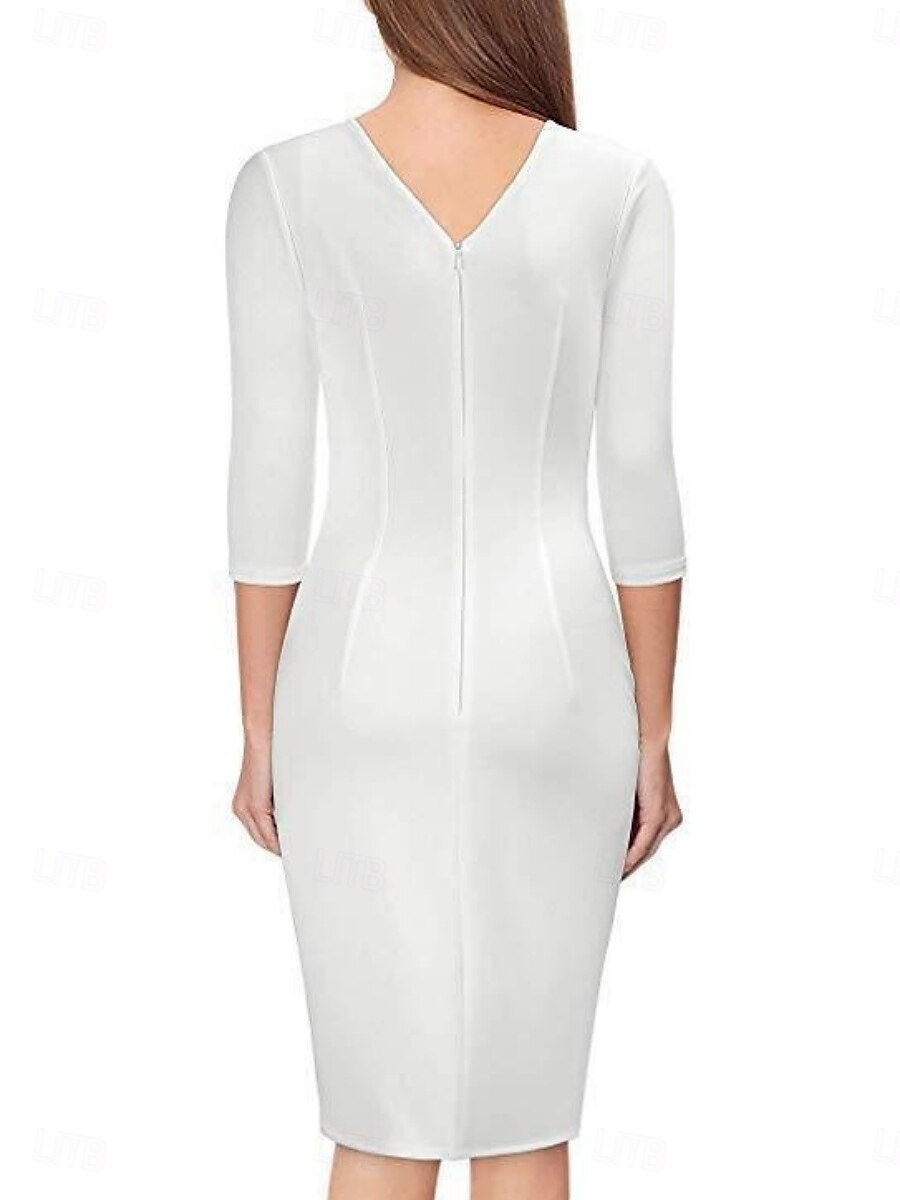Damen Minikleid Wickelkleid Bodycon Kleid Arbeitskleider Semi Formal Büro Normale Passform Grafisch 3/4 Länge Ärmel V-Ausschnitt Schwarz Weiß Wein Sommer 2025 - $21.99 –P2