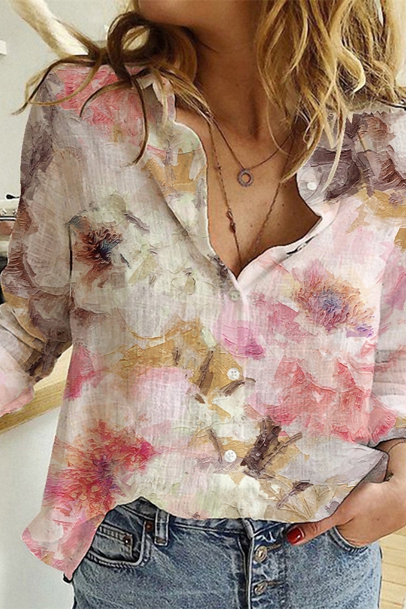 Dame Skjorte Knapp opp Bluse Blomsternål i krystall Moderne Fritid Langermet Skjortekrage Vanlige topper Daglig Ut på byen Trykt mønster Gul Lysegrønn Rosa Lilla Grønn Sommer 2025 - $30.99 –P5