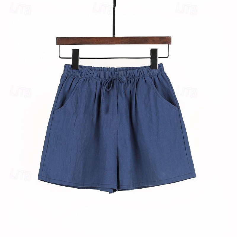 Mulheres Shorts de algodão e linho Calção Calças Roupa de rua Casual Curto Natural Tecido Bolsos Design de cordão elástico Confortável Exterior Ao ar livre Feriado Verde Floresta Ferrugem Azul de 2025 por $17.99 –P8