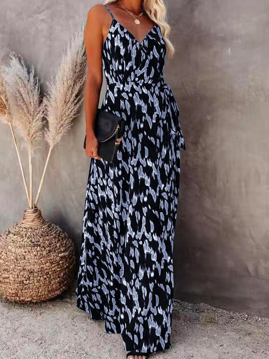 Damen Maxikleid A Linie Kleid Unterkleid Urlaub Lässig Boho Outdoor Ausgehen Strand Standard Passform Grafik Geometrisch Ärmellos Spaghettiträger Weiß Leicht Braun Blau Grau Sommer 2025 - $29.99 –P8
