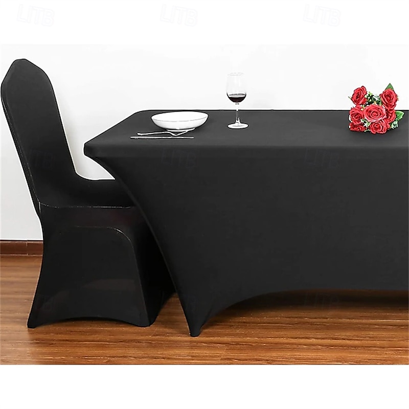 Housse de table en élasthanne pour table de 1,80 m, nappe extensible universelle ajustée pour fêtes, banquets, mariages et événements - noire de 2025 ? $23.99 –P3