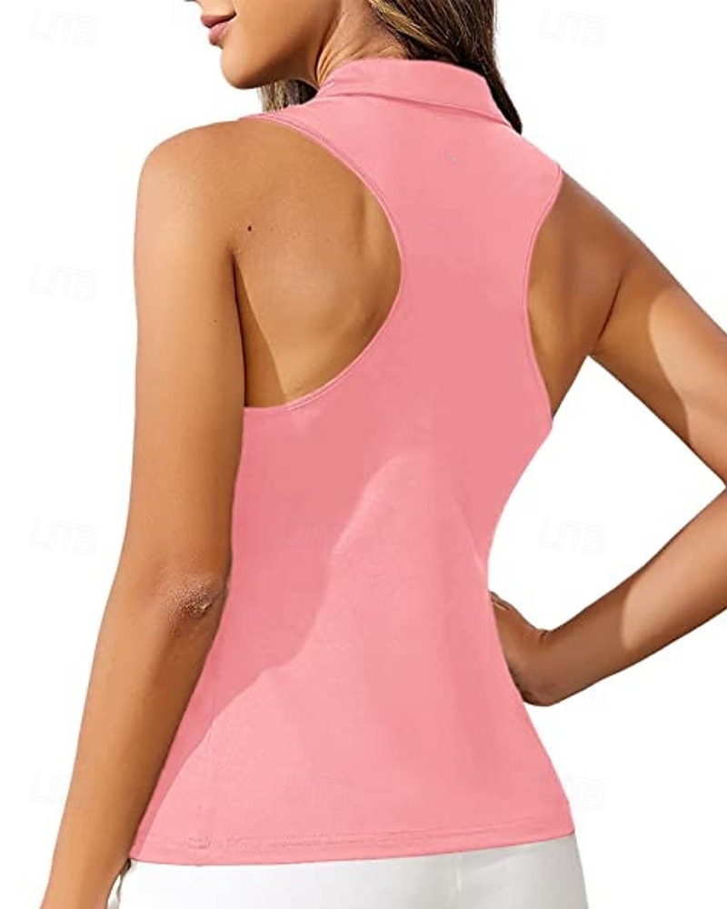US Open Women's Workout Tank Top Sport Shirt Sports Tank Top Tank Top Sleeveless Zipper Quick Dry Tennis Golf Pickleball Zip Collar Solid Colored Tank Back Black White Pink Spandex Tennis Clothing 2025 - $18.99 –P7