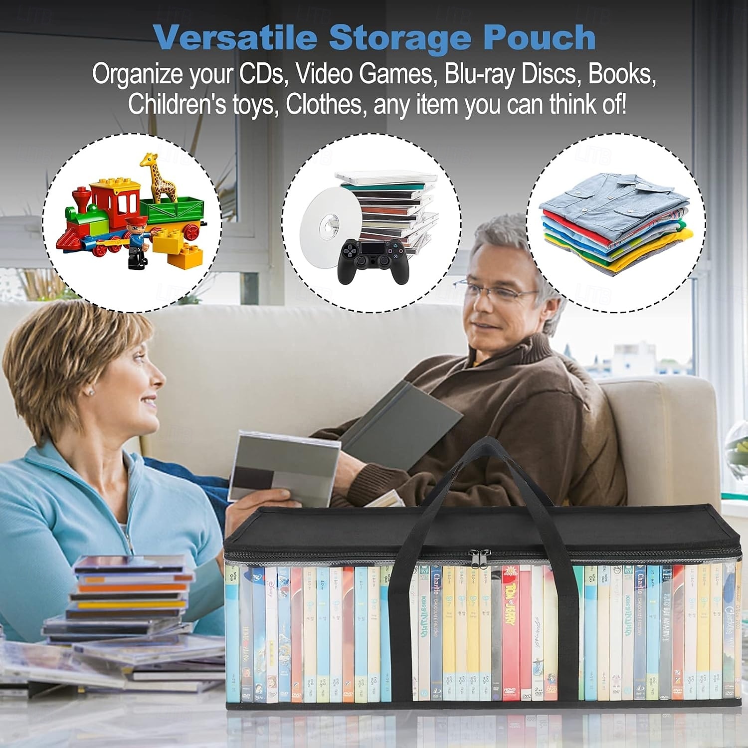 Lot de 2 sacs de rangement pour CD, étuis, supports de boîtiers DVD, sacs de transport de disques vinyles avec poignées, organisateur de stockage multimédia pour DVD/CD/jeux vidéo, disques Blu-ray de 2025 ? $13.99 –P6