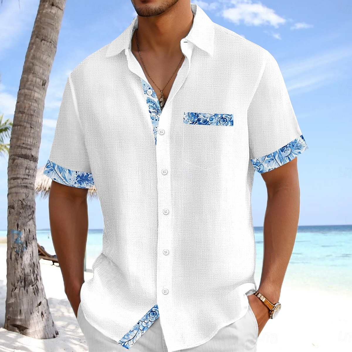 Voor heren Overhemd Linnen overhemd Zomer overhemd Strand Kleding Overhemd met knopen Effen Kleur Vakantie Curise Wit Blozend Roze Marineblauw Licht Blauw Korte mouw Kraag Zomer Lente zomer Kleding 2025 - $21.99 –P2