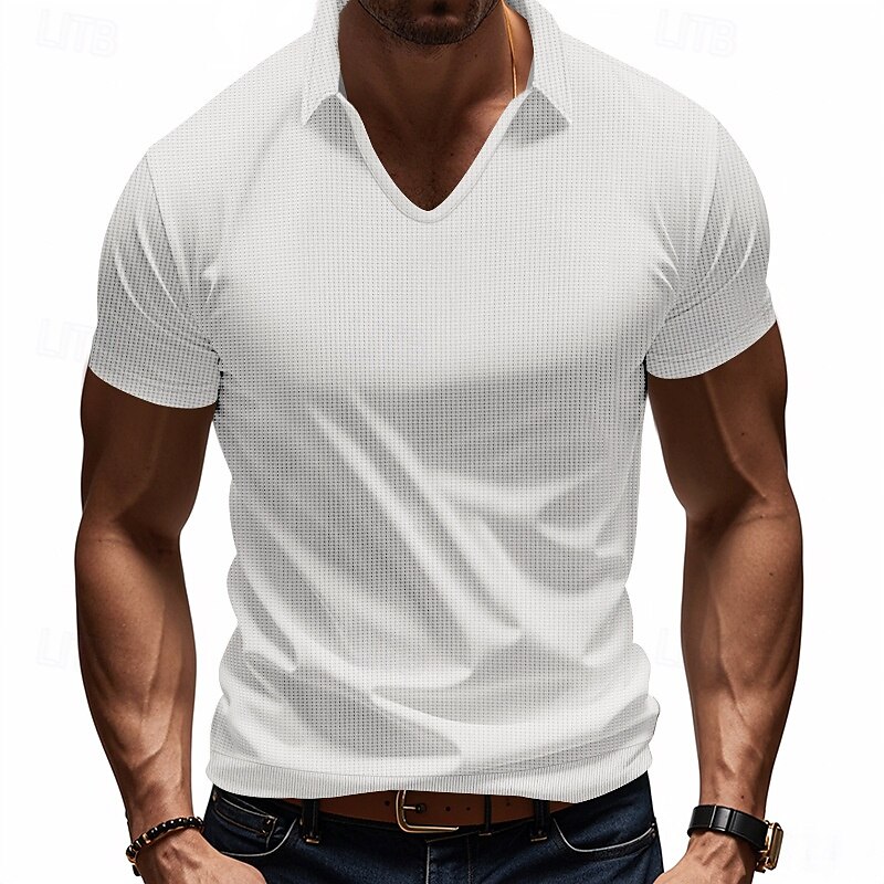 Per uomo Maglia da golf Polo Piqué Affari Casuale Bavero Manica Corta Moda Essenziale Tinta unica Testurizzato Bottoni Estate Primavera & Autunno Vestibilità regolare Marrone Scuro Bianco Grigio del 2025 a €16.99 –P3