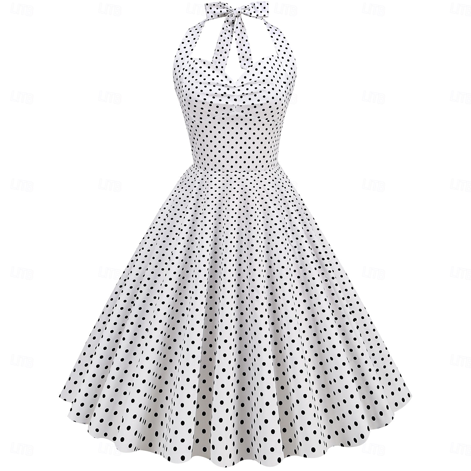cross-border hot sale retro polka dot halter neck halter strap slim slim waist palace swing dress women europe and america 2025 - $35.99 –P13