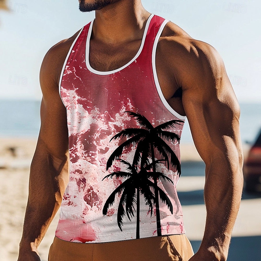 Herr Kokosnötspalm T-shirt Linne Ärmlös T-shirt 3D-tryck Rund hals Skjorta Semester Ledigt Hawaiisk Helgdag Blå Röd Grön Sommar Vår Kläder S M L XL XXL XXXL 2025 - $15.49 –P4