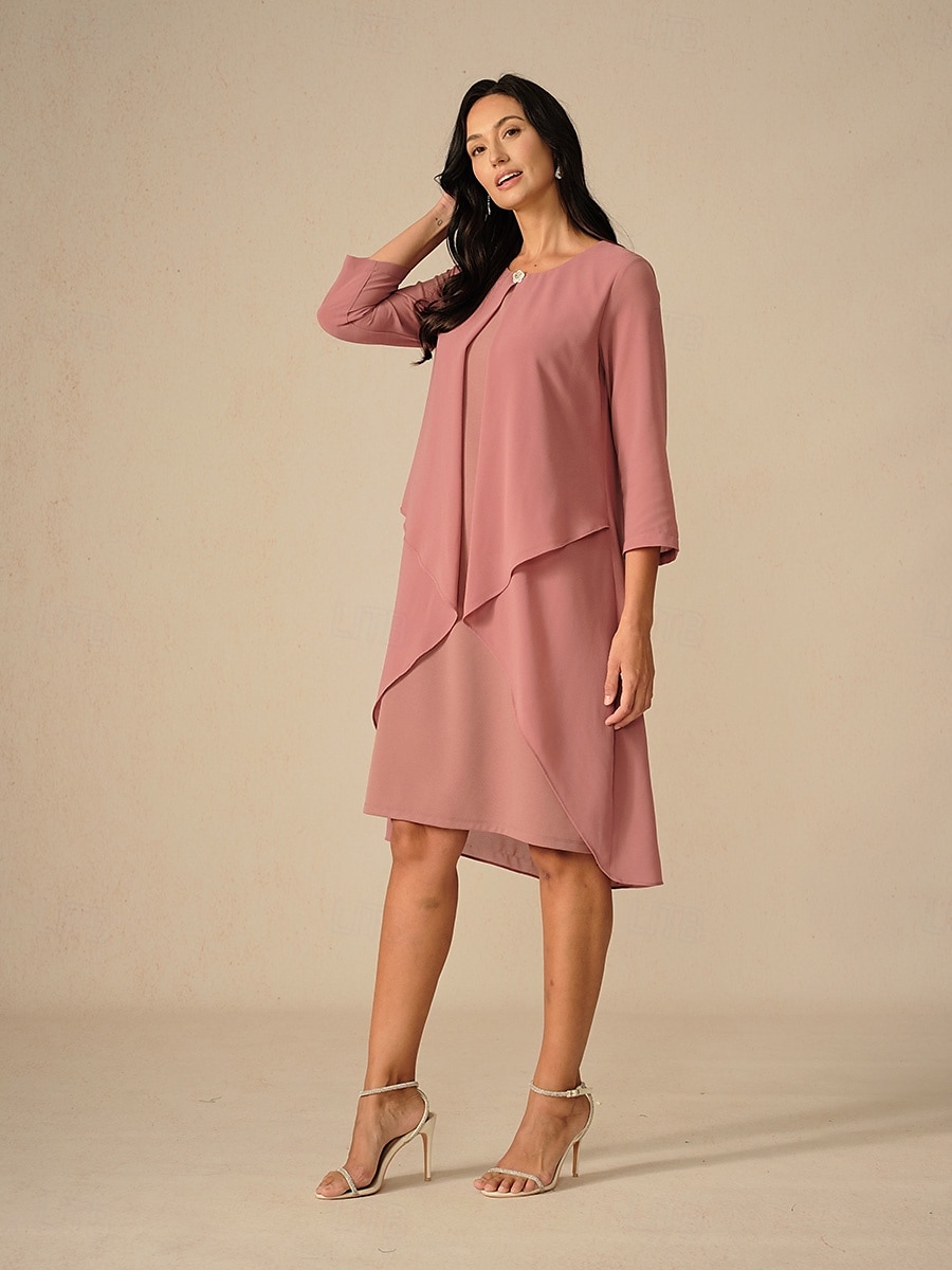 Dámské Šaty ke kolenům Áčkové šaty Elegantní Večírek Narozeniny Svatební host Koktejlový večírek Běžný Pevná barva 3/4 délka rukávu Tričkový Světlá růžová Léto 2025 - $45.99 –P3