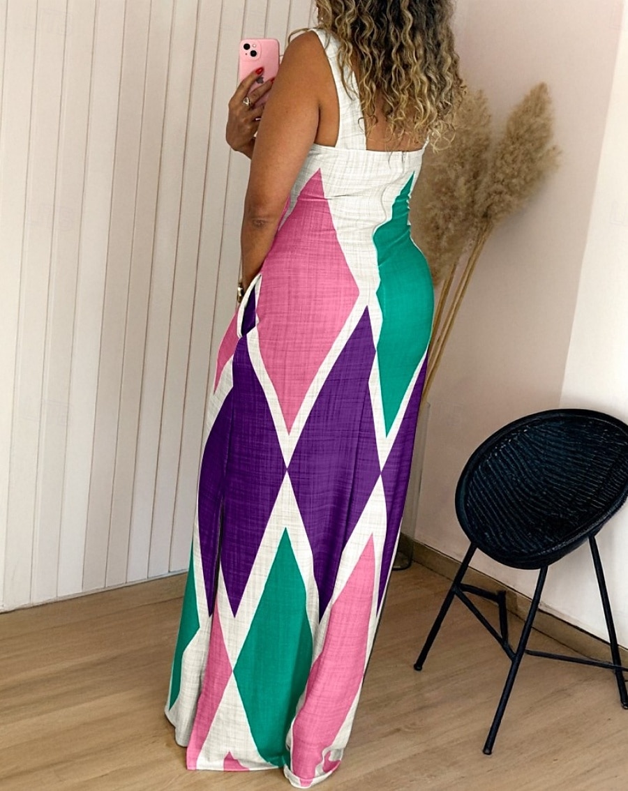 Damen Langes Kleid Maxikleid Sommerkleid Unterkleid Druckkleid Elegant Täglich Ausgehen Sommerkleid Normale Passform Geometrisch Farbblock Ärmellos Quadrathals Gelb Leicht Braun Purpur Braun Sommer 2025 - $26.99 –P6