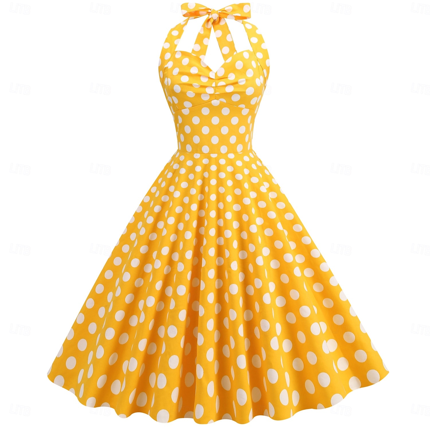cross-border hot sale retro polka dot halter neck halter strap slim slim waist palace swing dress women europe and america 2025 - $35.99 –P10