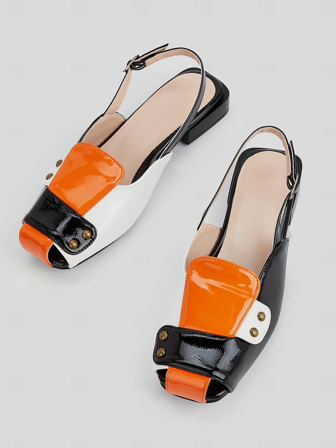 scarpe basse da donna con cinturino posteriore e punta aperta colorblock – scarpe retrò con tacco basso per il lavoro quotidiano e gli spostamenti urbani del 2025 a $34.99 –P4