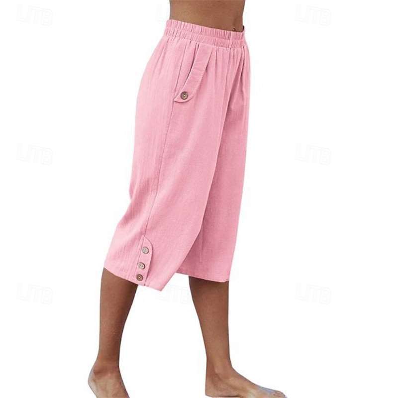 Damen Kunstbaumwollleinen Caprihose Stoffhosen Lässig Wadenlang Natürliche Taille Einfach Tasche Elastischer Bund Außenbereich Bequem Urlaub Straße Wein Grau Schwarz Rosa Sommer Normale Passform 2026 - $17.49 –P15